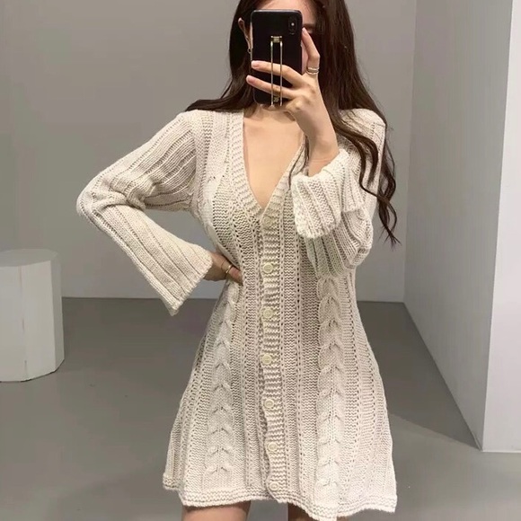 Dress cardigan sweater braid twist knit sexy women - Picture 4 of 6